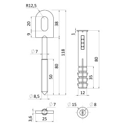 Kotvenie plotu 38X25mm s hmoždinkou, zinok Kotvenie plotu 38X25mm s hmoždinkou, zinok